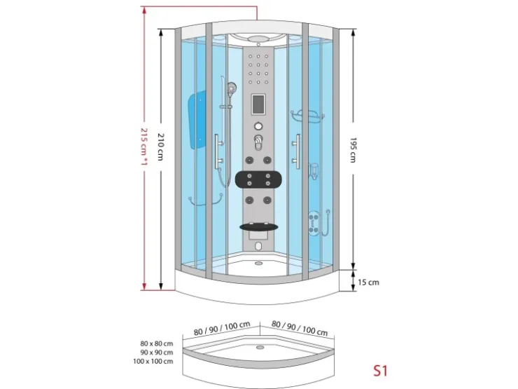 Outlet AcquaVapore Duschkabine Dusche D46-23M0 Komplettdusche Fertigdusche 100x100