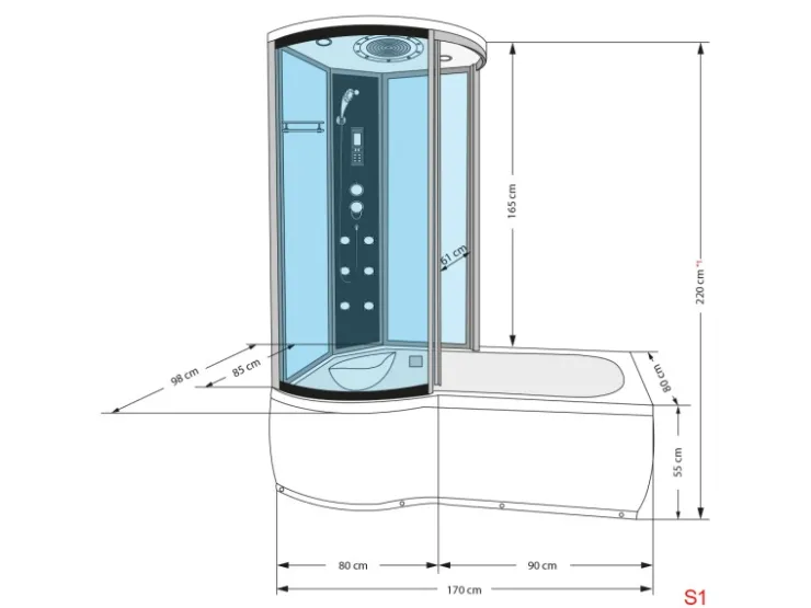 AcquaVapore Einhebelmischer<Kombination Badewanne Dusche K55-R01 Duschtempel 100x170