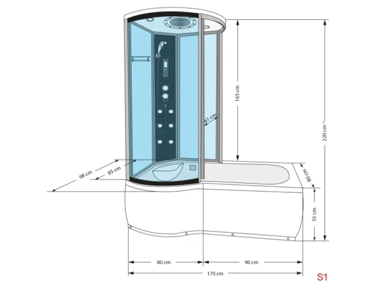 AcquaVapore Einhebelmischer<Kombination Badewanne Dusche K55-R01-EC Duschtempel 100x170