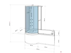 Sale Kombination Whirlpool Dusche K50-L30-WP Duschkabine Wanne 170x100 Einhebelmischer