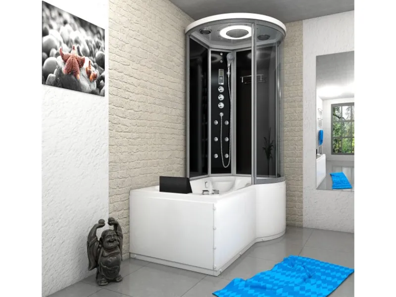 Sale Kombination Whirlpool Dusche K55-L33-WP-EC Duschkabine Wanne 170x100 Einhebelmischer