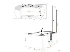Online Seniorendusche und Badewanne mit Tür S12D-L Dusche 170x85 Einhebelmischer