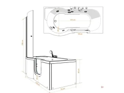 Clearance AcquaVapore Seniorendusche und Badewanne mit Tür S12D-TH-R Dusche 85x170