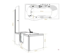 Outlet Seniorendusche und Wanne mit Whirlpool S12D-EH-WP-R Dusche 85x170 Einhebelmischer