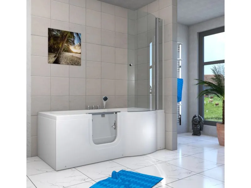 Clearance Seniorendusche und Badewanne mit Tür S12D-TH-L Dusche 170x85 Einhebelmischer