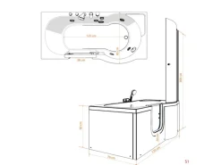 Seniorendusche und Wanne mit Whirlpool S12D-TH-AIR-L Dusche 170x85 Einhebelmischer