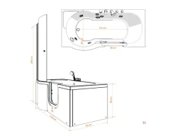 Sale Seniorendusche und Wanne mit Whirlpool S12D-TH-AIR-R Dusche 85x170 Einhebelmischer