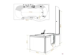 Online Seniorendusche und Wanne mit Whirlpool S12D-TH-AIR-L-EC Dusche 170x8 Einhebelmischer
