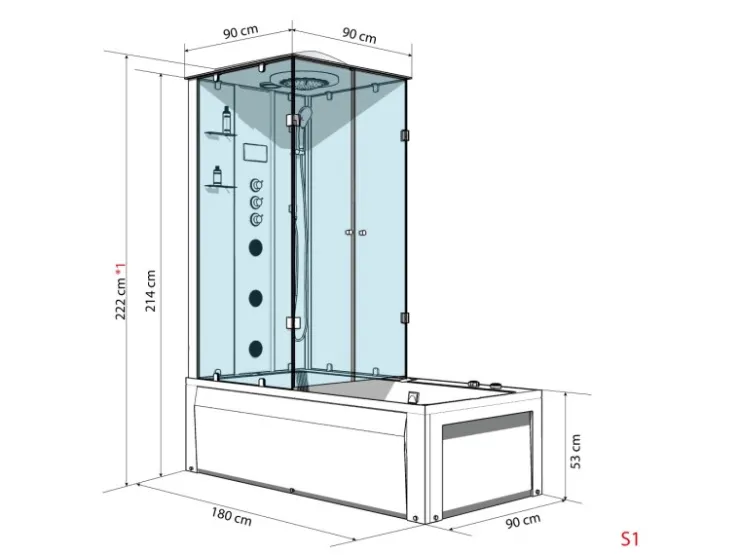 AcquaVapore Einhebelmischer<Whirlpool Dusche Kombination K05-R01-WP Duschtempel 90x180