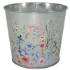 Sale Übertopf Metall Verzinkt Rund Blumenaufdruck Ø 15 cm x 13 cm Silber Töpfe