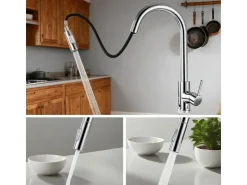 Einhebelmischer<AICA Säulenbrause-Wasserhahn Zwei Wasserauslassmodi Küche Mischbatterie Ausziehbar 360° Drehbar Einhand-Spültischarmatur Bad Küchenarmatur Chrom