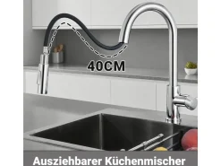 Einhebelmischer<AICA Säulenbrause-Wasserhahn Zwei Wasserauslassmodi Küche Mischbatterie Ausziehbar 360° Drehbar Einhand-Spültischarmatur Bad Küchenarmatur Chrom