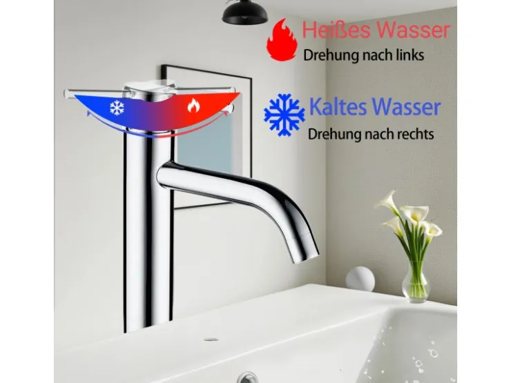 Best AICA Wasserhahn Bad Hoch Waschtischarmatur Auslauf Höhe 195mm Waschbecken Armaturen 304 Edelstahl Einhebelmischer Mischbatterie Chrom