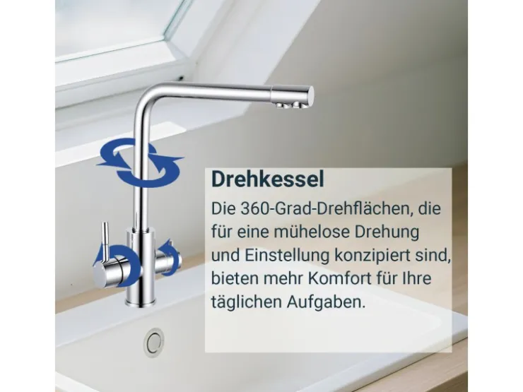 Clearance AICA Wasserhahn Küche Spültischarmatur 3-Wege mit Trinkwasserfilter 2-Hebel Design für Doppelspülen 360° Schwenkbar Chrom