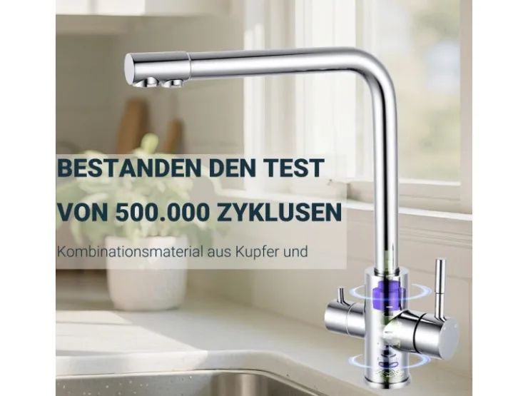 Clearance AICA Wasserhahn Küche Spültischarmatur 3-Wege mit Trinkwasserfilter 2-Hebel Design für Doppelspülen 360° Schwenkbar Chrom