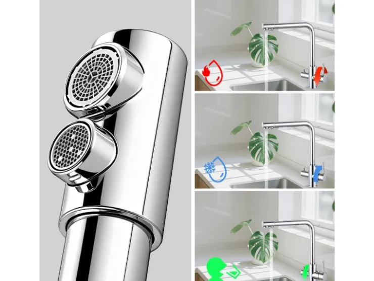 Clearance AICA Wasserhahn Küche Spültischarmatur 3-Wege mit Trinkwasserfilter 2-Hebel Design für Doppelspülen 360° Schwenkbar Chrom