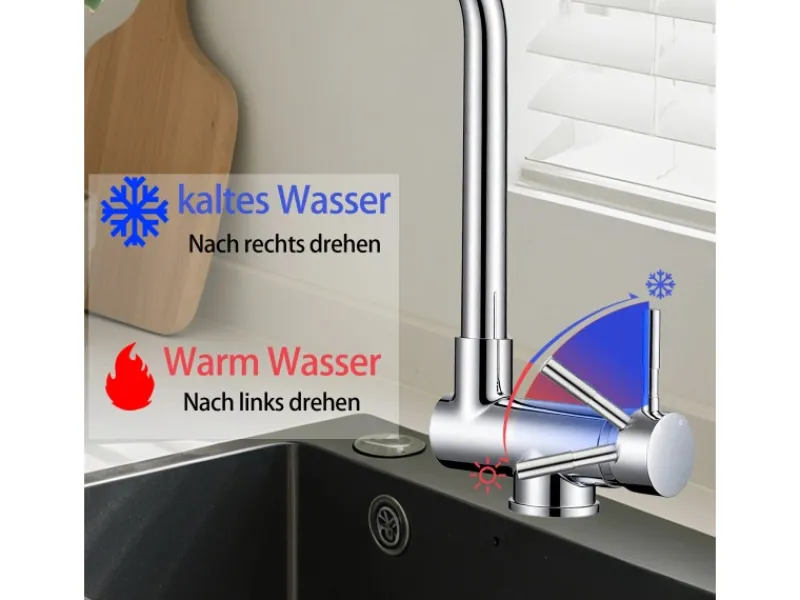 AICA Wasserhahn Faltbare 360° Drehbare Küchenarmatur 304 Edelstahl Hochdruckfest Mischbatterie Spültischarmatur Einhebelmischer