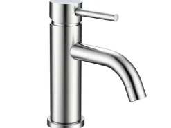 Einhebelmischer<AICA Wasserhahn Silber Bad Niedriger Waschtischarmatur Waschbecken Armaturen 304 Edelstahl Einhebelmischer Mischbatterie Silber Gebürstet