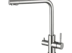 New AICA Wasserhahn Silber Küche Spültischarmatur 3-Wege mit Trinkwasserfilter 2-Hebel Design für Doppelspülen 360° Schwenkbar Silber Gebürstet