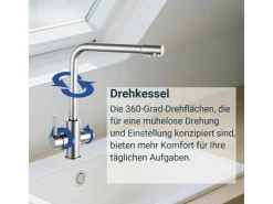 New AICA Wasserhahn Silber Küche Spültischarmatur 3-Wege mit Trinkwasserfilter 2-Hebel Design für Doppelspülen 360° Schwenkbar Silber Gebürstet
