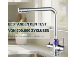 New AICA Wasserhahn Silber Küche Spültischarmatur 3-Wege mit Trinkwasserfilter 2-Hebel Design für Doppelspülen 360° Schwenkbar Silber Gebürstet