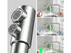 New AICA Wasserhahn Silber Küche Spültischarmatur 3-Wege mit Trinkwasserfilter 2-Hebel Design für Doppelspülen 360° Schwenkbar Silber Gebürstet