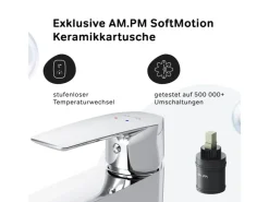 AM.PM Einhebel-Waschtischarmatur Gem Wasserhahn Bad aus Messing, Mischbatterie FGA02100 Chrom