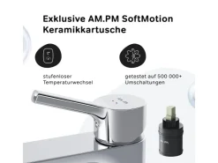 Einhebelmischer<AM.PM Einhebel-Waschtischarmatur X-Joy S Wasserhahn Bad aus Messing, Waschbecken Armatur, Mischbatterie FXB02100 Chrom