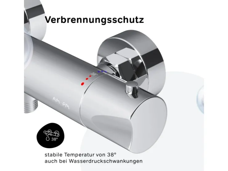 Einhebelmischer<AM.PM Thermostat Duscharmatur Hit Brausearmatur aus Messing, Mischbatterie, Duschthermostat FTA40000 Chrom