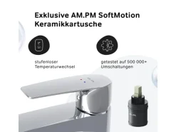 Einhebelmischer<AM.PM Waschtischarmatur mit hohem Auslauf Gem Wasserhahn Bad aus Messing, Mischbatterie FGA92000 Chrom