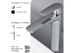 Einhebelmischer<AM.PM Waschtischarmatur mit hohem Auslauf Gem Wasserhahn Bad aus Messing, Mischbatterie FGA92000 Chrom