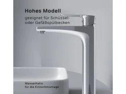 Einhebelmischer<AM.PM Waschtischarmatur mit hohem Auslauf Gem Wasserhahn Bad aus Messing, Mischbatterie FGA92000 Chrom