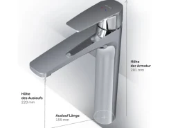 Einhebelmischer<AM.PM Waschtischarmatur mit hohem Auslauf Gem Wasserhahn Bad aus Messing, Mischbatterie FGA92000 Chrom