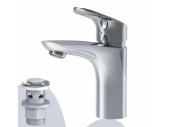 Best AM.PM Waschtischarmatur mit Klick-Ablaufgarnitur Like Wasserhahn Bad, Waschbecken Armatur, Mischbatterie FLA82100 Chrom
