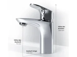 Best AM.PM Waschtischarmatur mit Klick-Ablaufgarnitur Like Wasserhahn Bad, Waschbecken Armatur, Mischbatterie FLA82100 Chrom