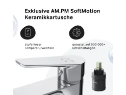 Einhebelmischer<AM.PM Waschtischarmatur mit Klick-Ablaufgarnitur, Waschbecken Armatur, Mischbatterie FTA82100 Hit S-Größe Chrom