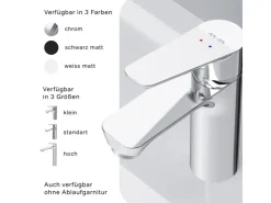 Einhebelmischer<AM.PM Waschtischarmatur mit Klick-Ablaufgarnitur, Waschbecken Armatur, Mischbatterie FTA82100 Hit S-Größe Chrom
