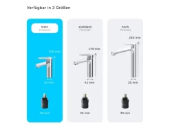 Einhebelmischer<AM.PM Waschtischarmatur mit Klick-Ablaufgarnitur, Waschbecken Armatur, Mischbatterie FTA82100 Hit S-Größe Chrom