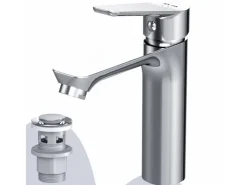 Einhebelmischer|Ersatzteile Küchenarmatur<AM.PM Waschtischarmatur mit Klick-Ablaufgarnitur, Waschbecken Armatur, Mischbatterie FTA82200 Hit M-Größe Chrom