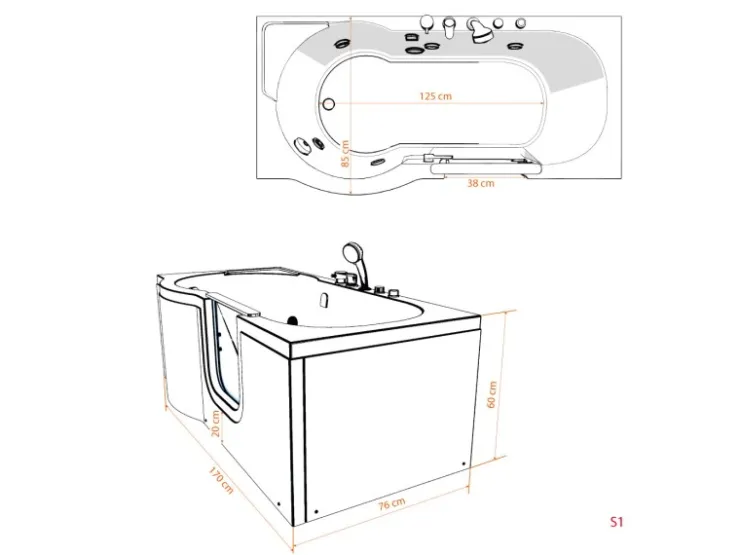 Online AcquaVapore AquaVapore Seniorenwanne mit Tür Whirlpool S12-TH-WP-R Badewanne 85x170cm