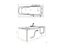 AcquaVapore Einhebelmischer<AquaVapore Whirlpool Seniorenwanne mit Tür S17-EH-WP-L 150x75cm