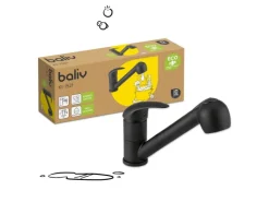 Clearance Küchenarmatur mit Wasserspareinsatz & Geschirrbrause KI-1521 Schwarz Matt Einhebelmischer