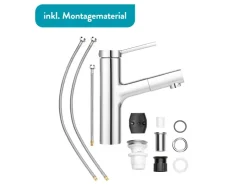 Online baliv Waschtischarmatur WT-680 mit Handbrause Einhebel Verchromt