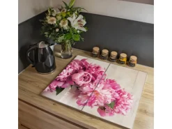 Banjado Herde|Herdabdeckungen<Herdabdeckplatte Glas 2 Teilig Je 30x52CM Schneidebrett Herdabdeckung Mit Motiv Pfingstrose