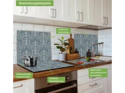 Banjado Herde|Kochfelder<Herdabdeckplatte Glas 1 Teilig 60x52CM Schneidebrett Herdabdeckung Mit Motiv Royal Creme Blau