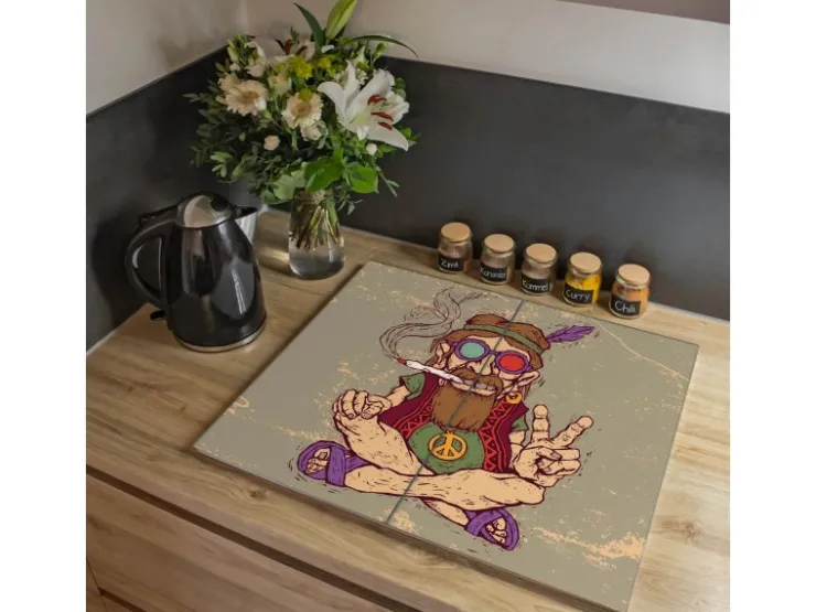 Banjado Herde|Kochfelder<Herdabdeckplatte Glas 2 Teilig Je 30x52CM Schneidebrett Herdabdeckung Mit Motiv Peace