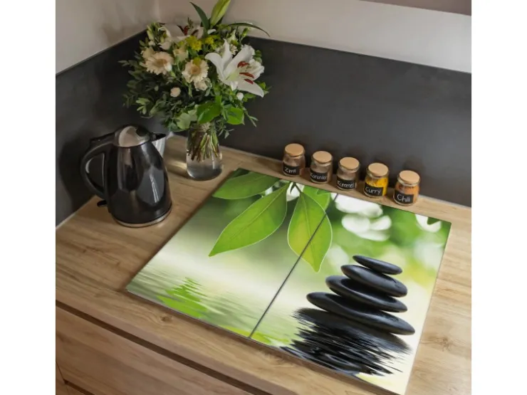 Banjado Herde|Kochfelder<Herdabdeckplatte Glas 2 Teilig Je 30x52CM Schneidebrett Herdabdeckung Mit Motiv Steine&Relax