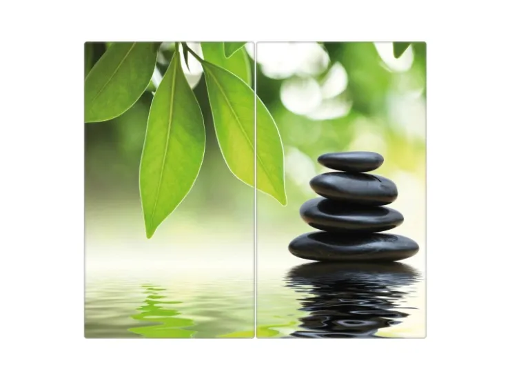 Banjado Herde|Kochfelder<Herdabdeckplatte Glas 2 Teilig Je 30x52CM Schneidebrett Herdabdeckung Mit Motiv Steine&Relax