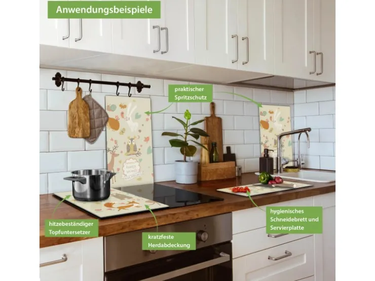 Banjado Herde|Kochfelder<Herdabdeckplatte Glas 2 Teilig Je 30x52CM Schneidebrett Herdabdeckung Mit Motiv Waldtiere