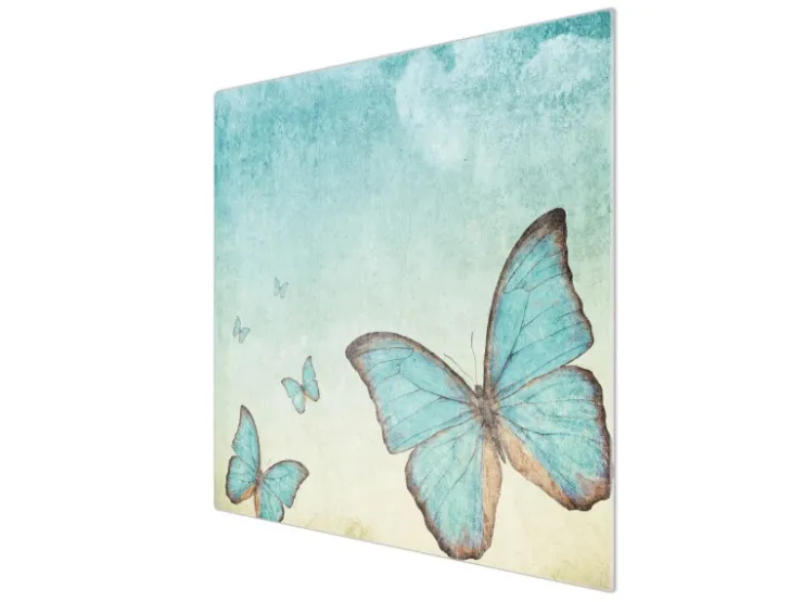 Sale Banjado Herdabdeckplatte Glas 1 Teilig 60x52CM Schneidebrett Herdabdeckung Mit Motiv Blaue Schmetterlinge